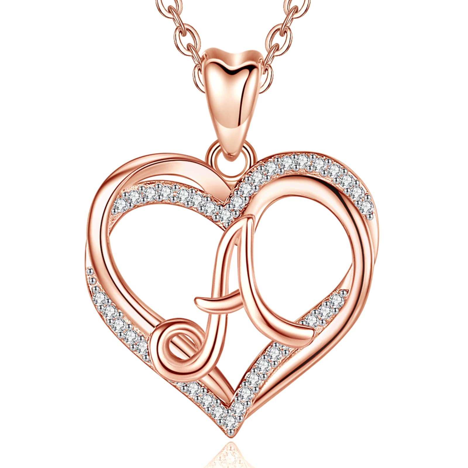 INFUSEU Collana con Ciondolo Cuore, Lettera A-Z Alfabeto Capitale Gioielli Doppio Cuore Collane Iniziali Cubic Zirconia CZ per Donne Regali Romantici, Catena da 20 Pollici