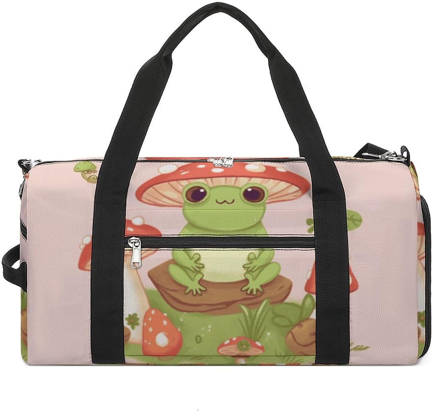 Gym Bag for Men Travel Duffle Bag Cute Frogs And Mushrooms Tote Bag Weekender Duffel Bag Weekender Bag for Sports