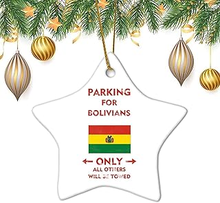 Bolivia National Flag Christmas Tree Ceramic Hanging Ornaments, Parking for Bolivians Only All Others Will Be Towed Two-Side Printed Christmas Ornaments Ceramic Holiday New Year Gift for Friend