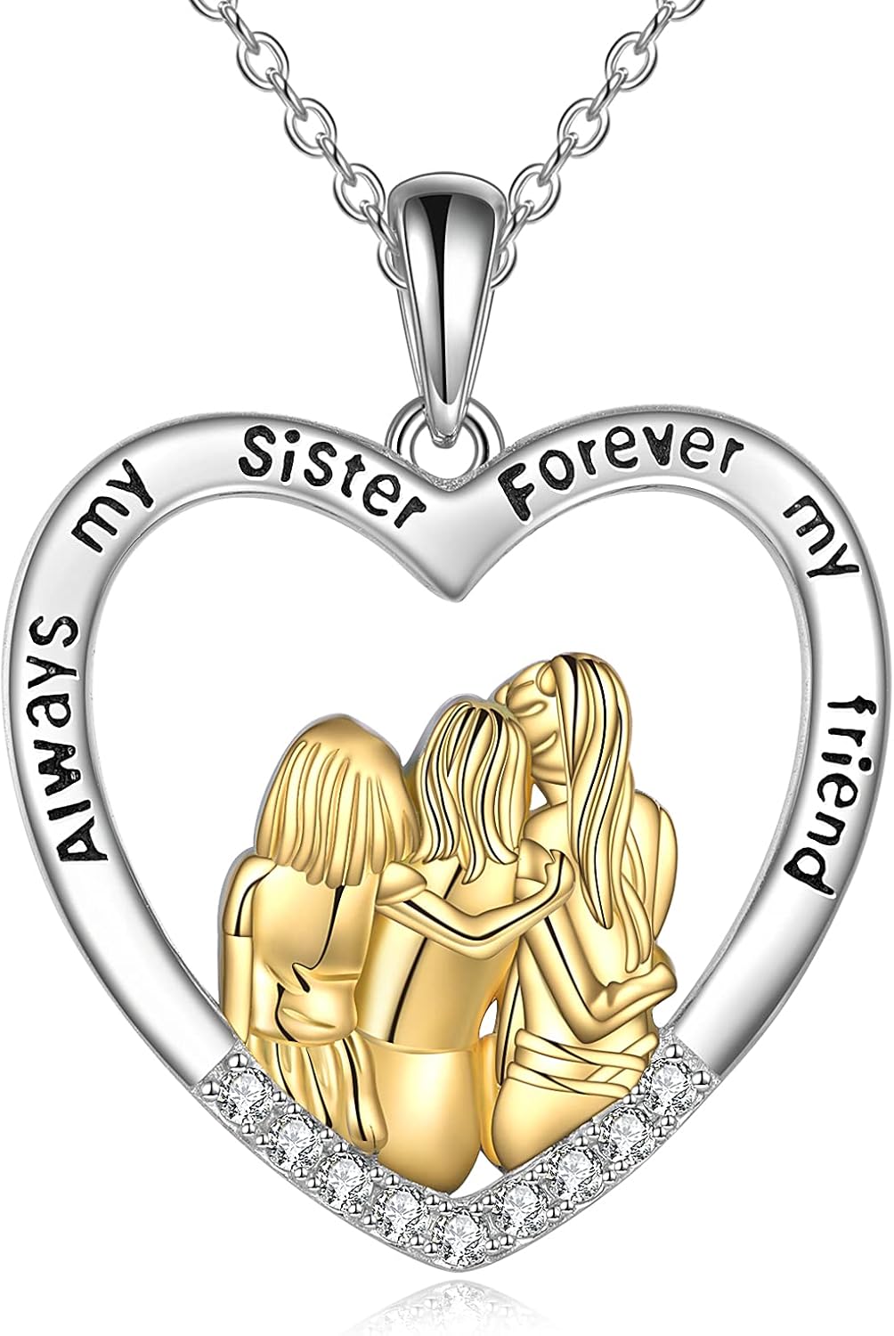 POPKIMI Sister Gifts from Sister/Brother Two Three Four Five Sisters Necklace Sterling Silver Crystal Fashion Jewelry Gift for Women Friend Female Friendship Lasts Forever