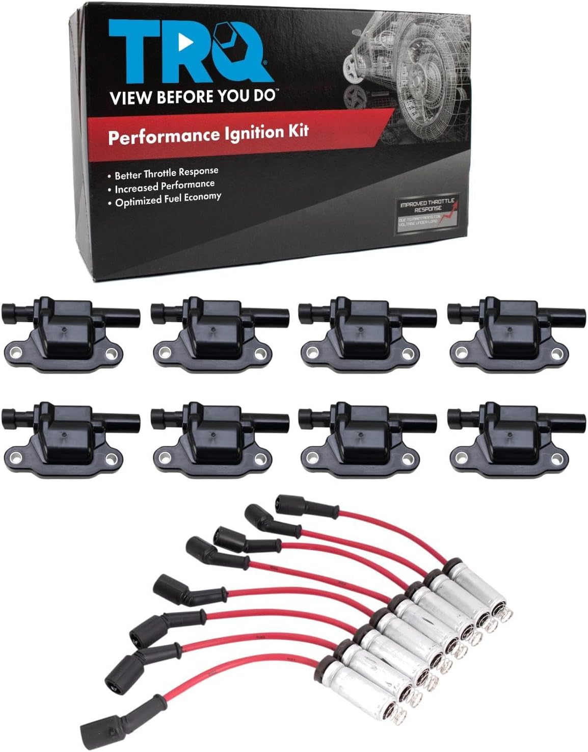 TRQ Ignition Coil and Spark Plug Kit 9 Piece Compatible with 2007 GMC Sierra 1500 Classic