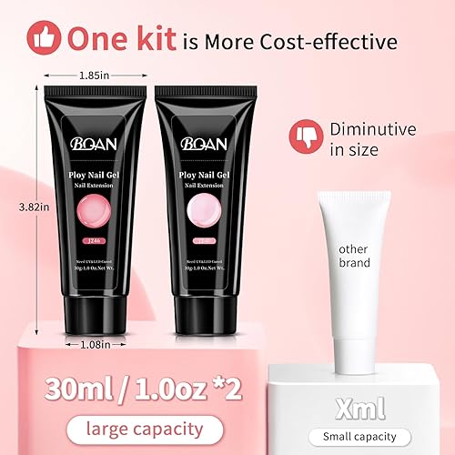 Miniatura 5 de BQAN Polygel de uñas, gel de extensión de polietileno de 2 colores de gelatina (1.08 onzas líquidas) con solución antideslizante y cepillo, sin