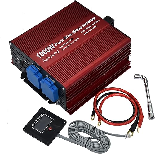 Inversor de potencia sine ave puro de 1000 W, entrada DC24V salida AC110V 60Hz, con enchufes dobles, salida USB y kit remoto con cable LCD ideal