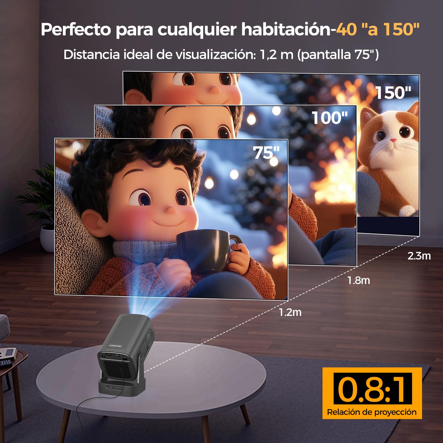 Alwtniet Mini Proyector 4K, 1080P Proyector Portátil Android WiFi 6 BT 5.4, 260ANSI, Enfoque Automático Corrección Trapezoidal Automática, Rotación 180° Projector Compatibile con HDMI/USB HY310