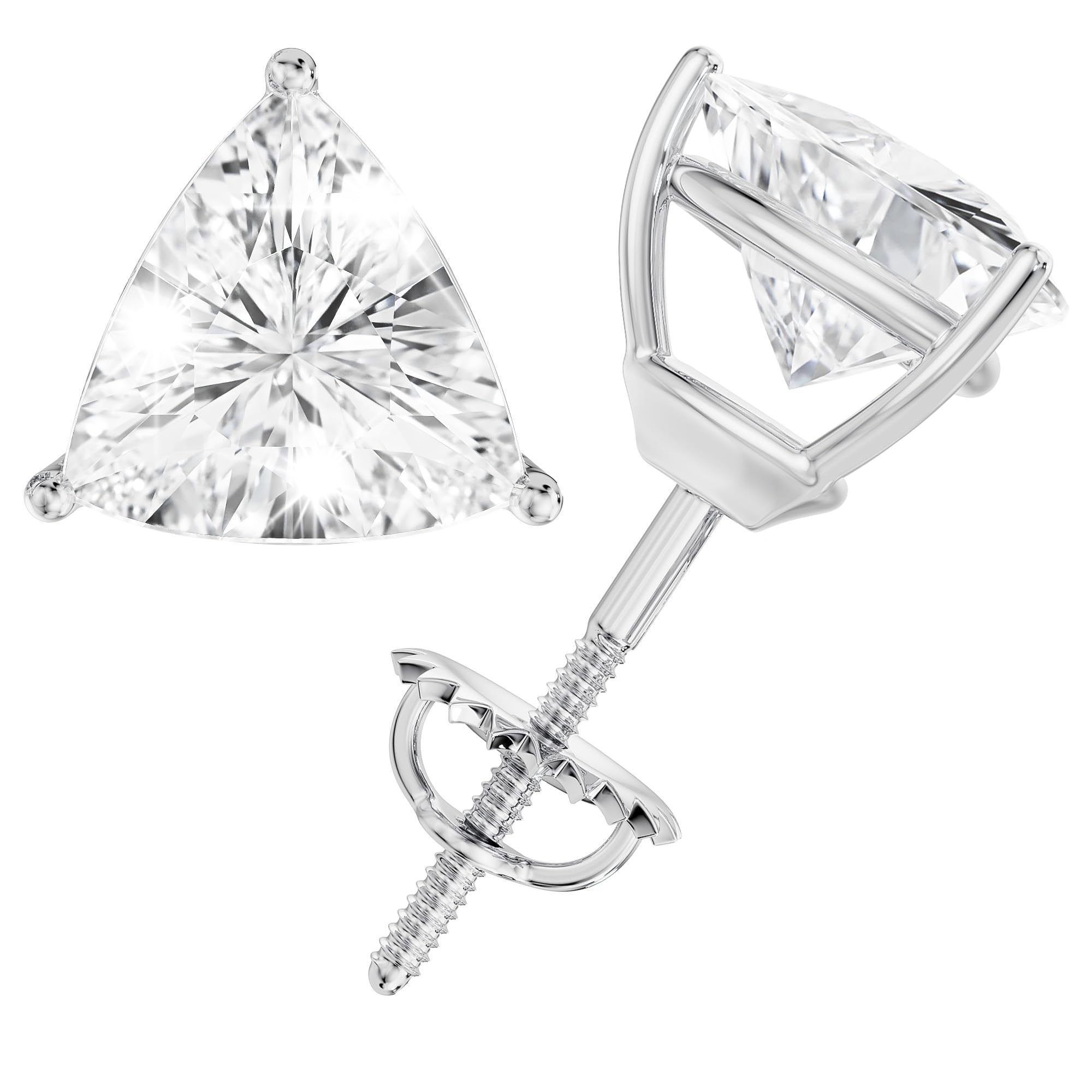 Moissanite Stud Earrings, 0.5ct-3ct D Color VVS1 Clarity All Shapes Moissanite 14K White Gold Plated 925 Sterling Silver Simulated Diamond Earrings