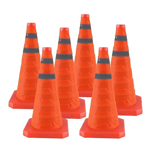 Miniatura 11 de Paquete de 5 Conos de Seguridad Vial Plegables de 18 Pulgadas, Conos Naranjas con Collar Reflectante, Conos de Tráfico Portátiles Multipropósito