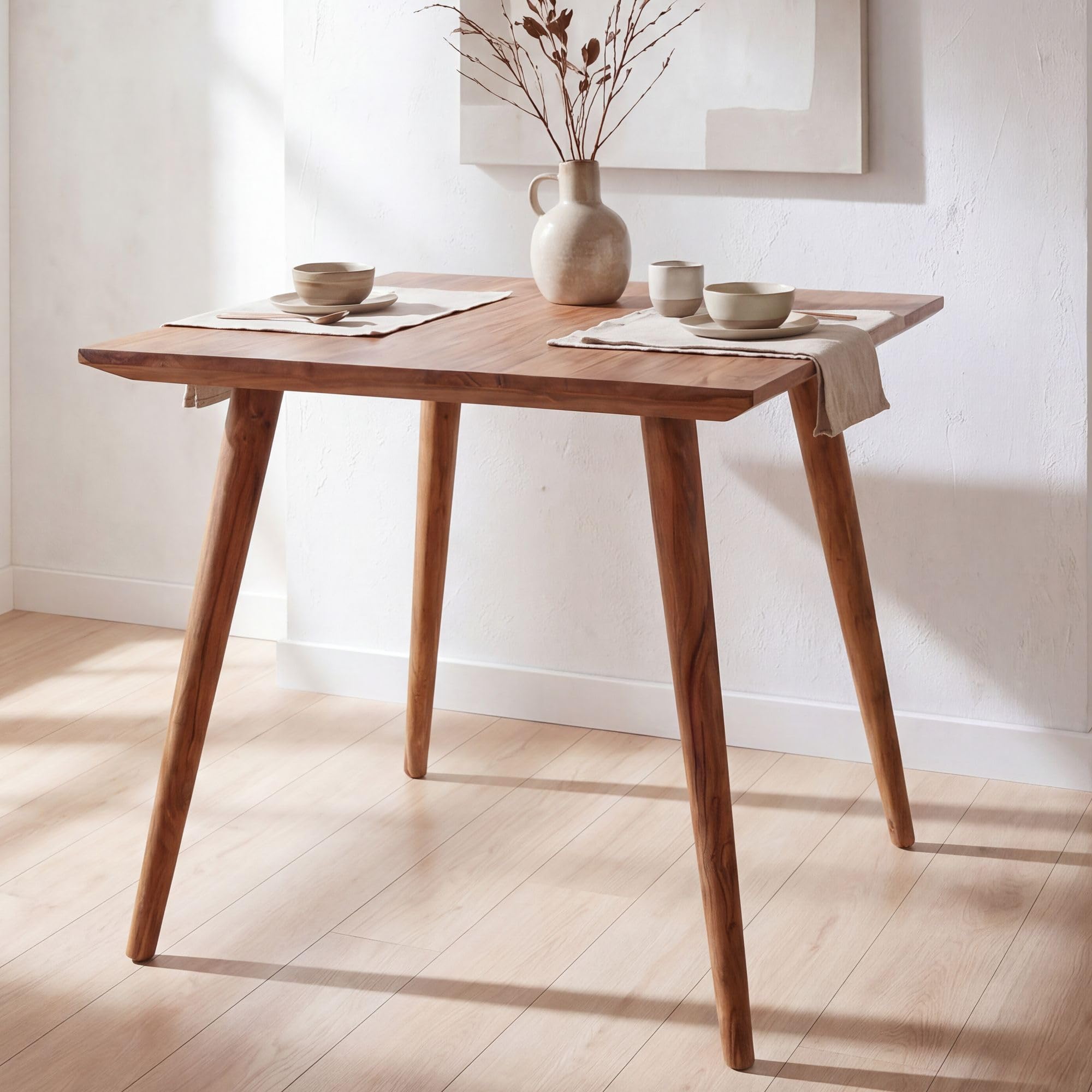 FineBuy Esstisch quadratisch 80cm Sheesham Massivholz – Rustikaler Holztisch im Landhausstil, Design Esszimmertisch massiv, Küchentisch klein für 4 Personen Bistrotisch