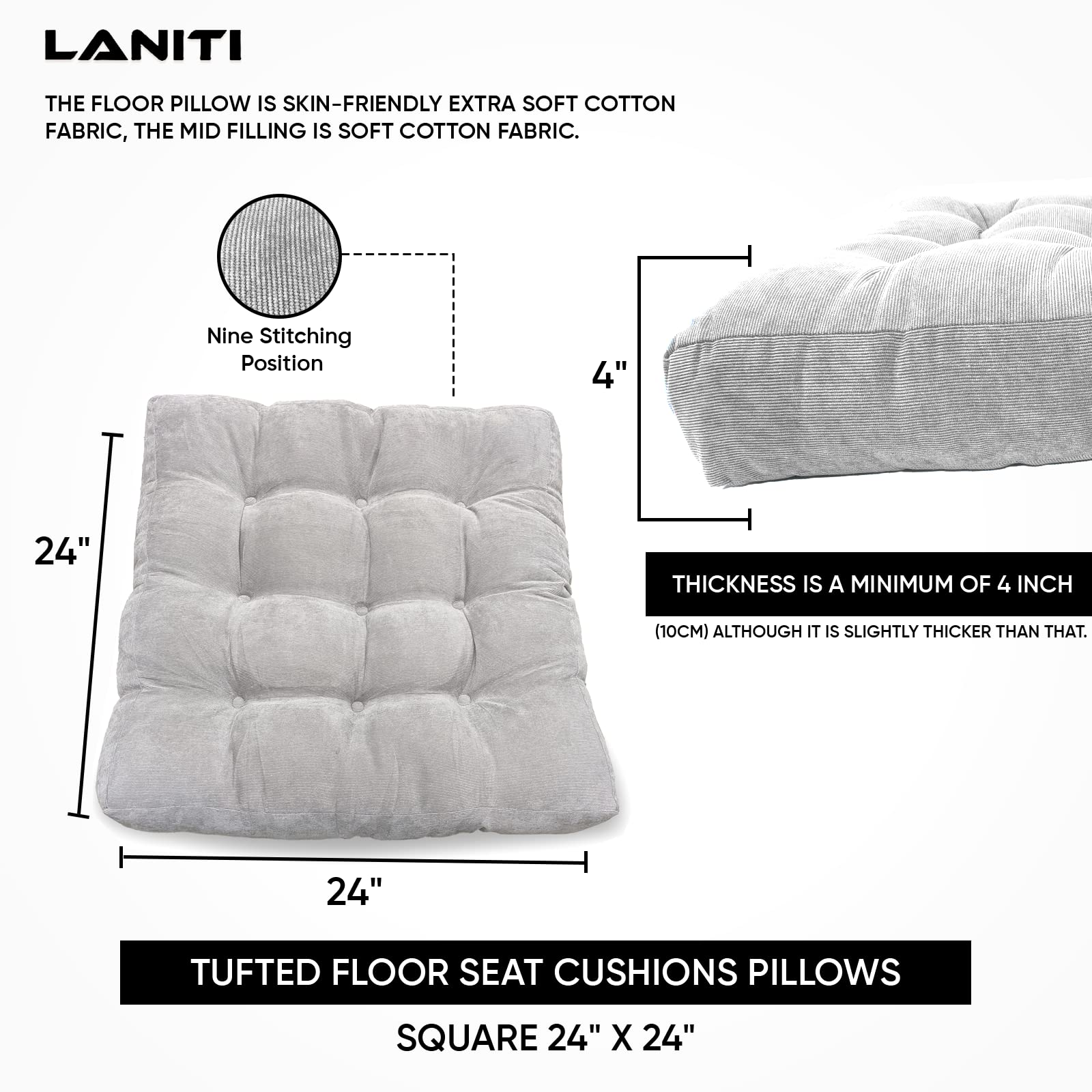 Tufted Extra Large Floor Pillows seating for adults, Soft 24" x 24 ...