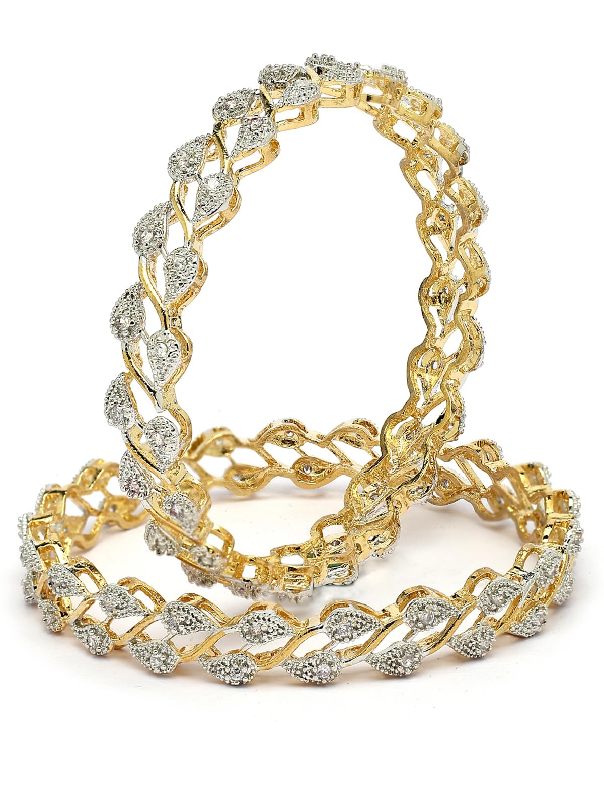 Charming Western Style Gold Plated with American Diamond Studded Bangle Jewellery for Women & Girls|Set of 2|B107303-image-18