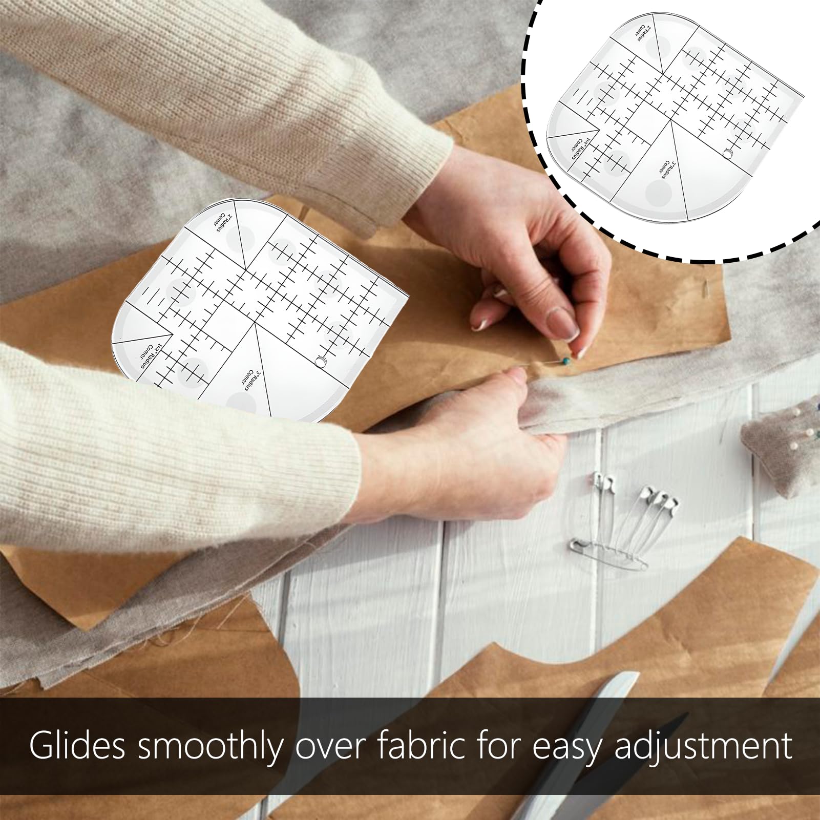 Gebogen hoek snijden quiltliniaal, acryl naaien patchwork liniaal, naaipatroon patchwork gereedschap, doe-het-zelf naaibenodigdheden voor thuis, kantoor (transparant