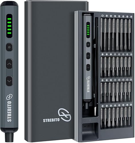 STREBITO Juego de destornillador eléctrico mini, 70 en 1 pequeño destornillador eléctrico inalámbrico - 64 puntas de precisión S2, 5 ajustes de