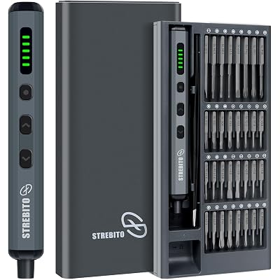 STREBITO Mini Electric Screwdriver Set, 70 in 1 Small Electric Screwdriver - 64 S2 Preicison Bits, 5 Torque Settings, 4 LED Lights, Mini Power Screwdriver Repair Tool Kit for PC Electronic (Standard)
