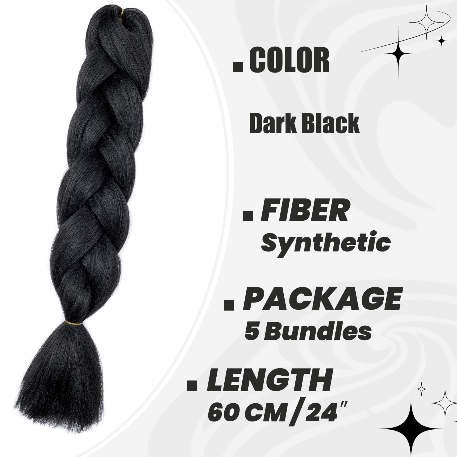 Dcbaboo Jet Black Hair Extensions for Braiding Jumbo Braiding Hair Extension 5packs 24inch Synthetic Hair Kanekalon Ombre Braids Extensions Hair Afro Crochet Twist Box Braids 500g - Image 2