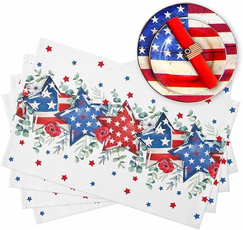 Vista 537 de Juego de 6 manteles individuales rojos para el día de San Valentín, diseño de corazón de San Valentín, resistentes al calor, lavables, manteles