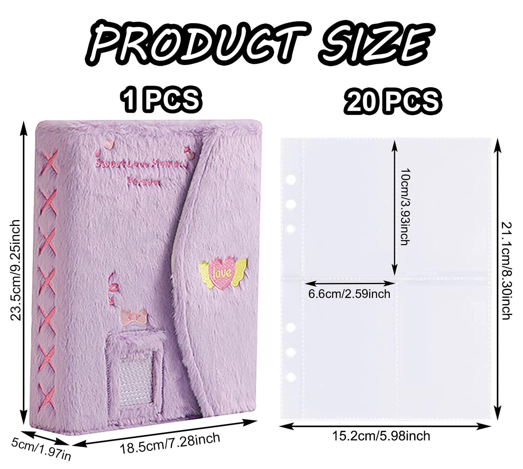 A5 segregator Kpop, pluszowy album na fotokartki, 20 szt., wewnętrzny, 7 cm, do wielokrotnego napełniania, 6 pierścieni, etui na fotokartkę, do przechowywania kart obrazkowych (fioletowy)