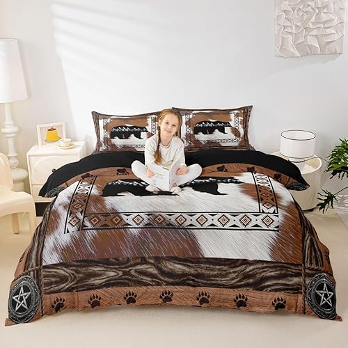 Miniatura 37 de Juego de ropa de cama de caza de ciervos, decoración de granja, pato, reno, oso, animales del bosque, vida silvestre, funda de edredón Queen