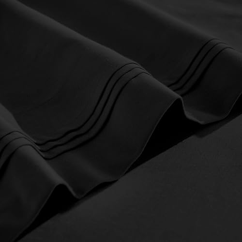 Miniatura 3 de Superior Juego de sábanas de algodón egipcio, 650 hilos sólidos, bolsillo profundo, individual, negro, juego de 3 piezas