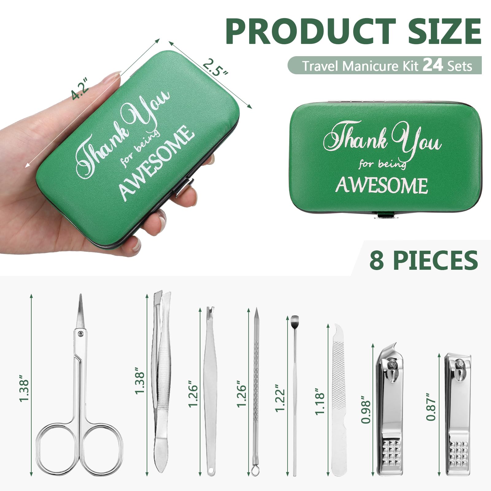 Therwen Maniküre-Set, Edelstahl, Nagelknipser, 8-in-1-Pflege-Set, Mitarbeiter-Wertschätzungsgeschenk, Dankeschön, professionelles Pediküre-Werkzeug für Damen, Herren, Kollegen (grün)