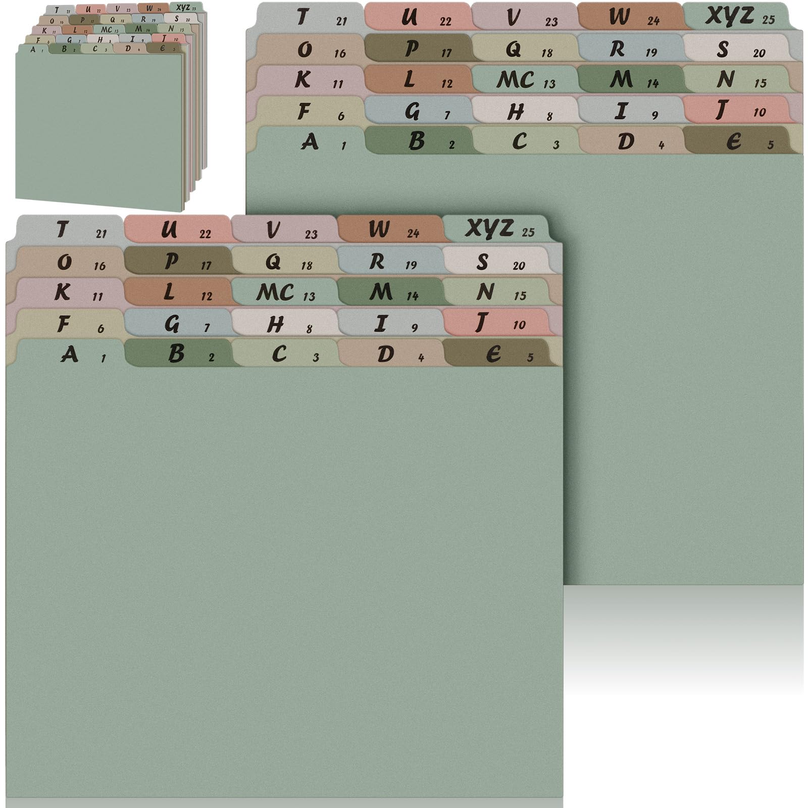 Juego de 75 guías de archivos con pestañas superiores del alfabeto A-Z, separadores de archivos de tamaño carta Morandi de 1/5, separadores de archivos, organizador de escritorio para