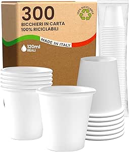 1000 Bicchieri Carta 200ml Biodegradabili - Bianchi, Made In Italy, Per Bevande Calde/Fredde | Asporto Eco - Foto 5