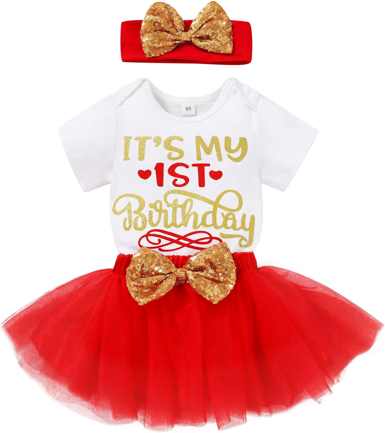 Newborn Baby Girls My 1st Birthday Dress Infant Shiny Printed Sequin Bowknot Tutu Princess Dress