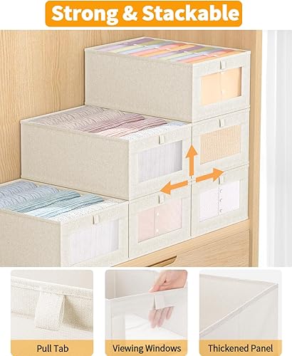 Miniatura 3 de WINSTECK Paquete de 4 organizadores de armario de lino y contenedores de almacenamiento, contenedores de almacenamiento con ventana transparente,
