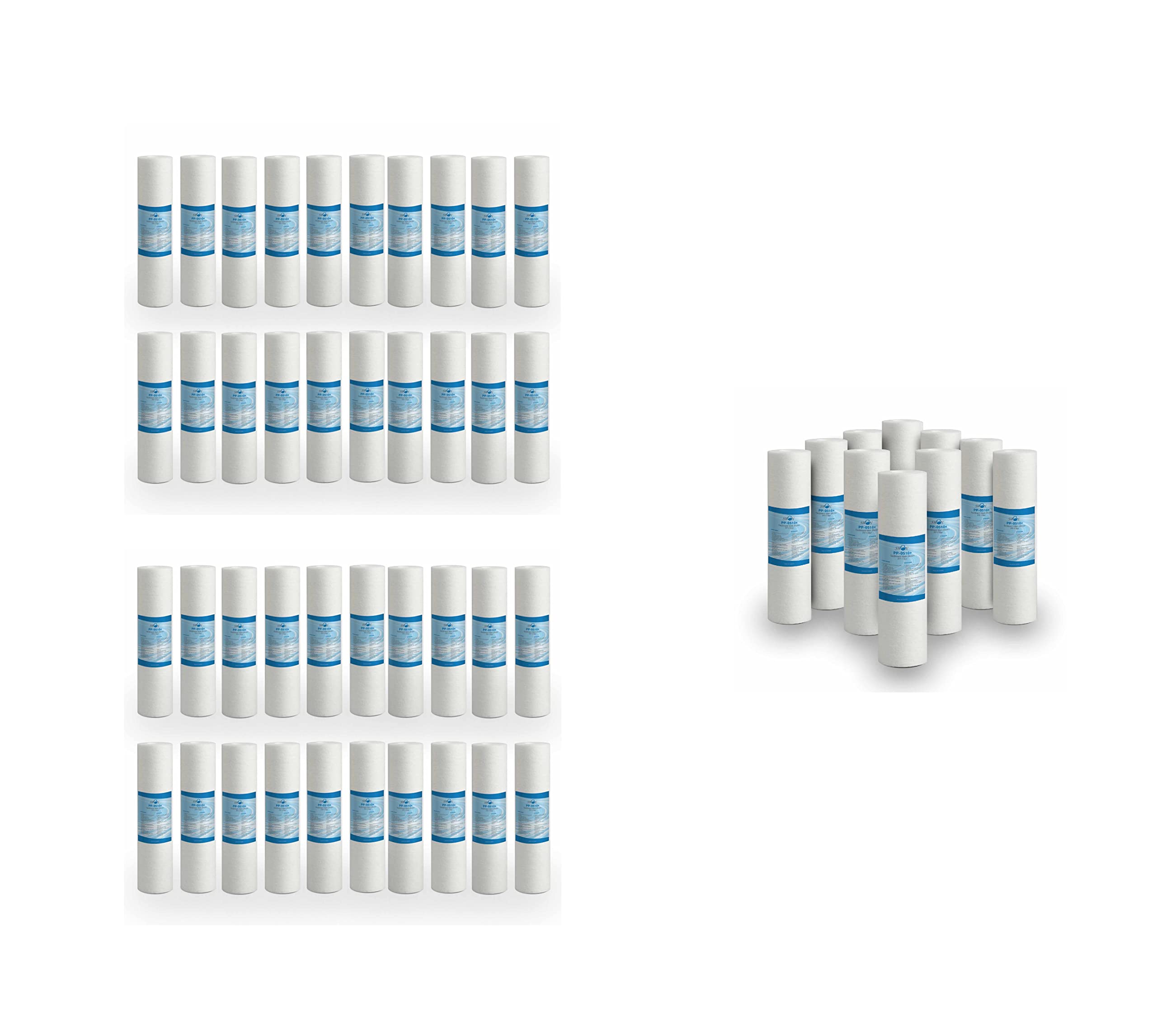 Filtro Sedimenti 10 Pollici 5 Micron in Polipropilene, Elimina Sabbia, Fango, Particelle di Ruggine e Impurità Sospese, 50 Pezzi (40 + 10 Omaggio)