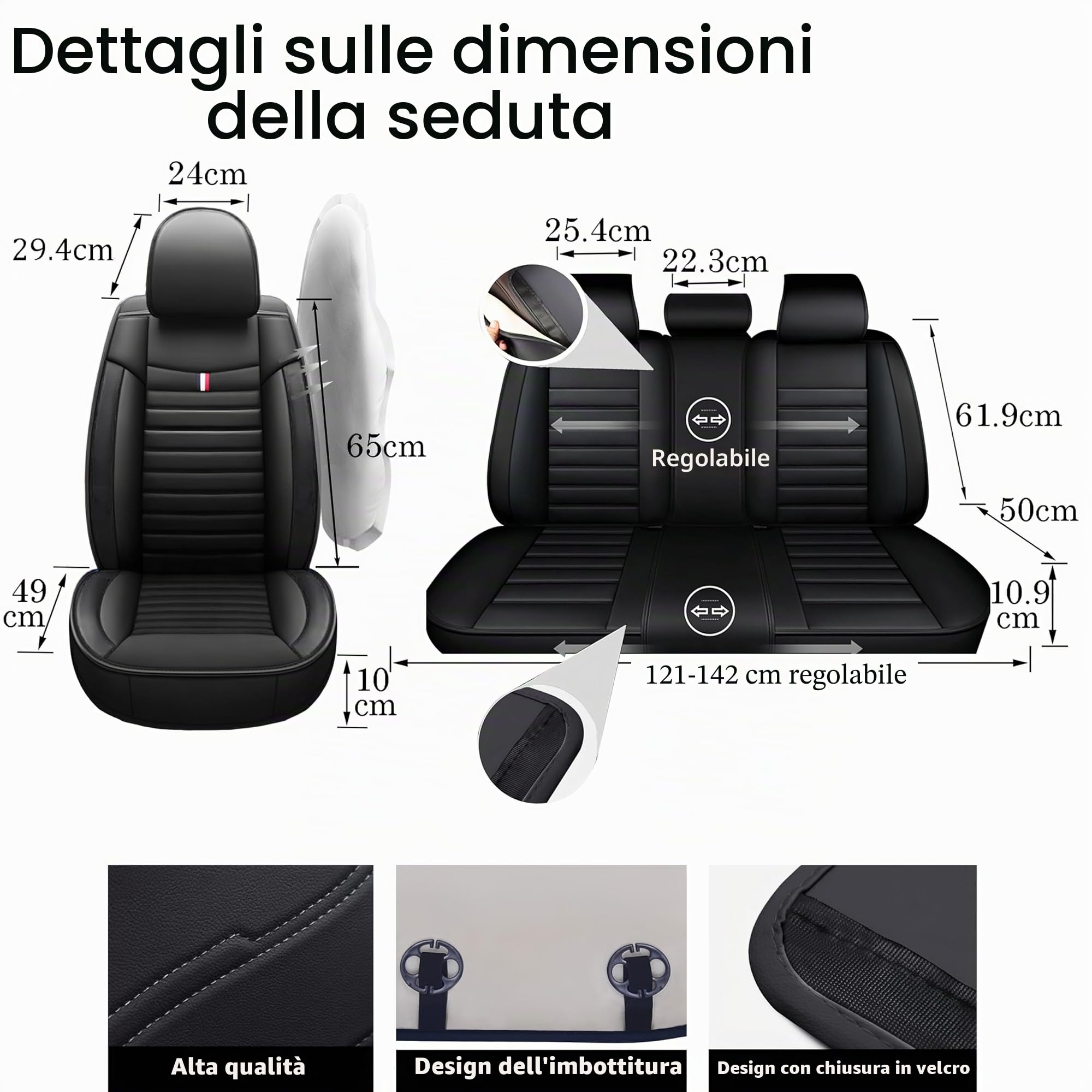 Set di 5 coprisedili universali per auto per MG ZS MG5 MG6, in ecopelle, traspirante e impermeabile e antigraffio, colore: nero