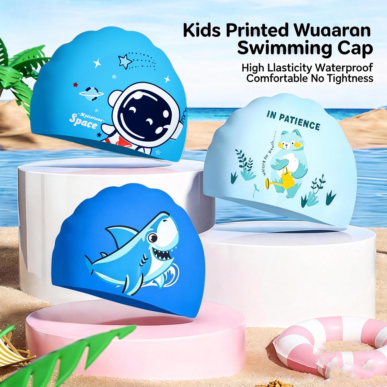 Gorro de natación de Silicona para Familia de Gatos para niños con diseño de Dibujos Animados,Impermeable, protección para los oídos,no aprieta,Bonito Gorro de natación,Ideal para Nadar — view 4