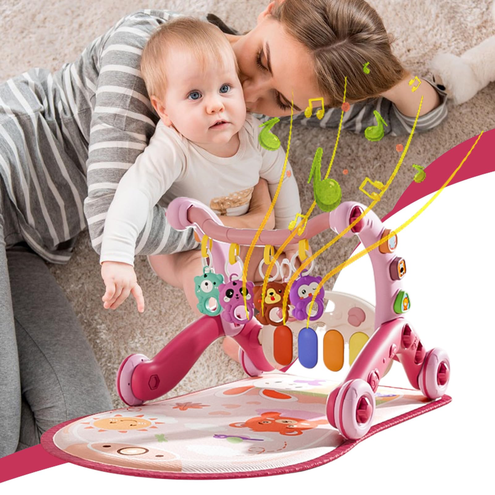 Alfombra de Actividades para Bebés Gimnasio para Bebés con Andador y | Alfombra Antideslizante para Desarrollo Motriz Fino, Juguetes Interactivos para Guardería y Hogar Infantil