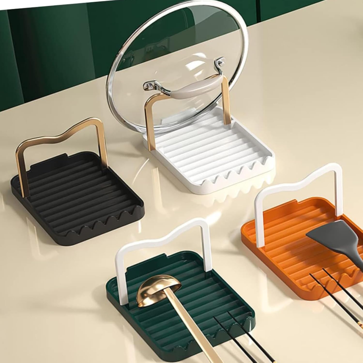 Spoon Rest with Lid Holder, Stainless Steel Lid Holder While Cooking & Organizer with Detachable Drain Tray, Anti-Rust Countertop Space Saver for Spoons, Spatulas (White Gold) - Image 6