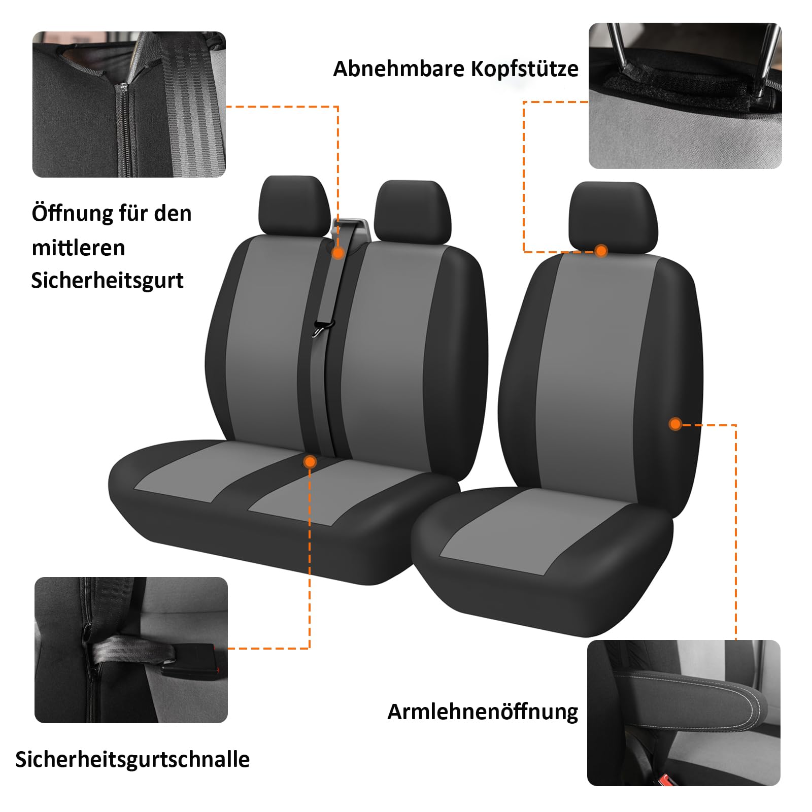 TOYOUN Van-Sitzbezüge, zweifarbig, universal, passend für die meisten Vans, LKWs, Einzel-, Doppel-, Auto-Vordersitzbezüge für Einzelfahrer und Doppel-Beifahrersitz, 2 + 1 Autositz-Zubehör, Schwarz und