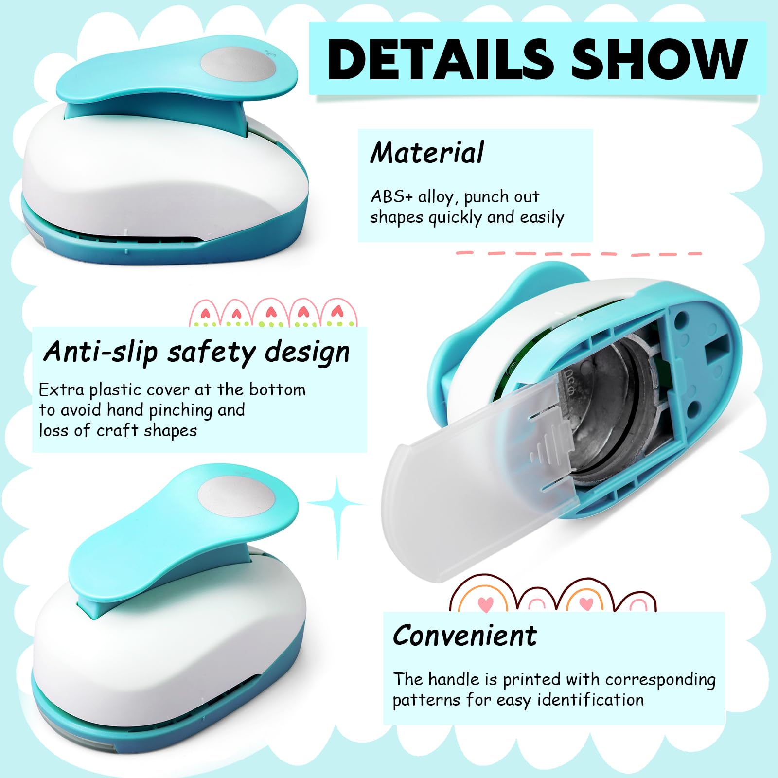 CHENGU Set di 6 perforatrici circolari da 7,6 cm/5,1 cm/3,8 cm/2,5 cm/1,5 cm/0,8 cm, con 10 adesivi rotondi per carta, scrapbooking, design per ufficio, fai da te, colore: blu