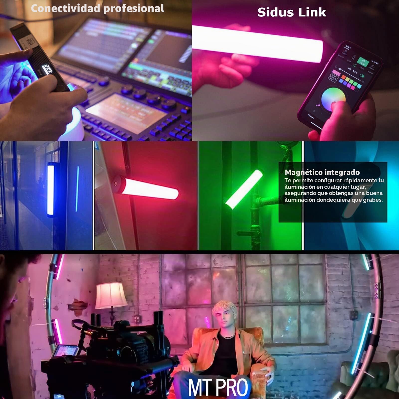 Aputure MT Pro RGB Palo de Varita de luz,Bicolor 2000K -10000K 7.5W Salida Pixel Mapeable RGBWW Mini Tubo de luz LED Soporte Sidus Link App/DMX/RDM Control (30cm)
