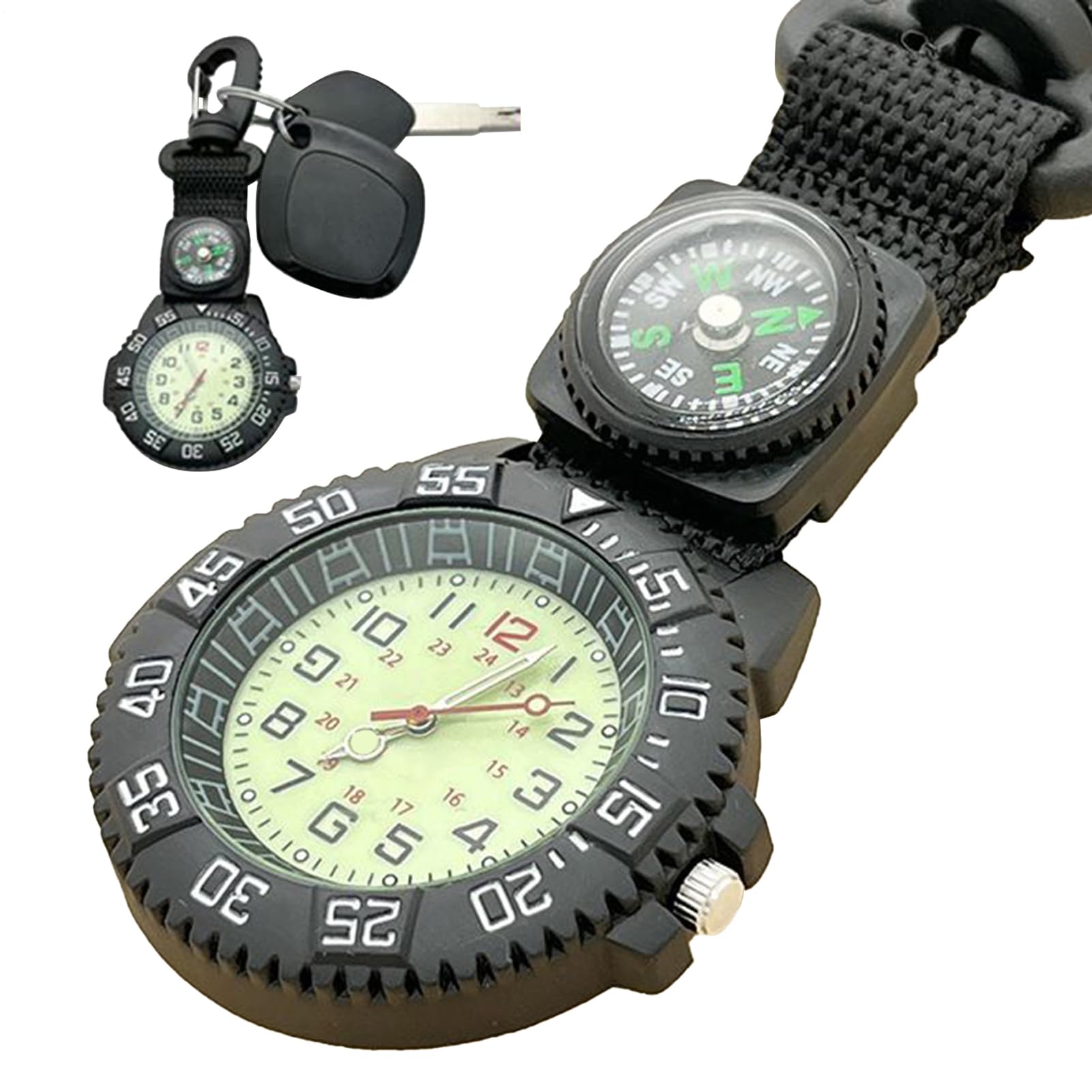 Carabiner Compass Watch - Quartz Timepiece, Outdoor Tool with Integrated Clip System, Tracks Direction Time accurately, Ideal for Workplace Climbing Camping
