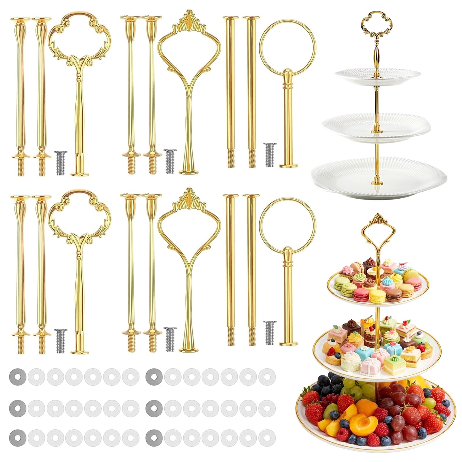 6 Sets 3 Tier Cake Stand Hardware Kit - Tiered Tray Plate Hardware - Cake Fruit Food Plate Stand Fitting Stacking Kit for Cake Stand Wedding Party