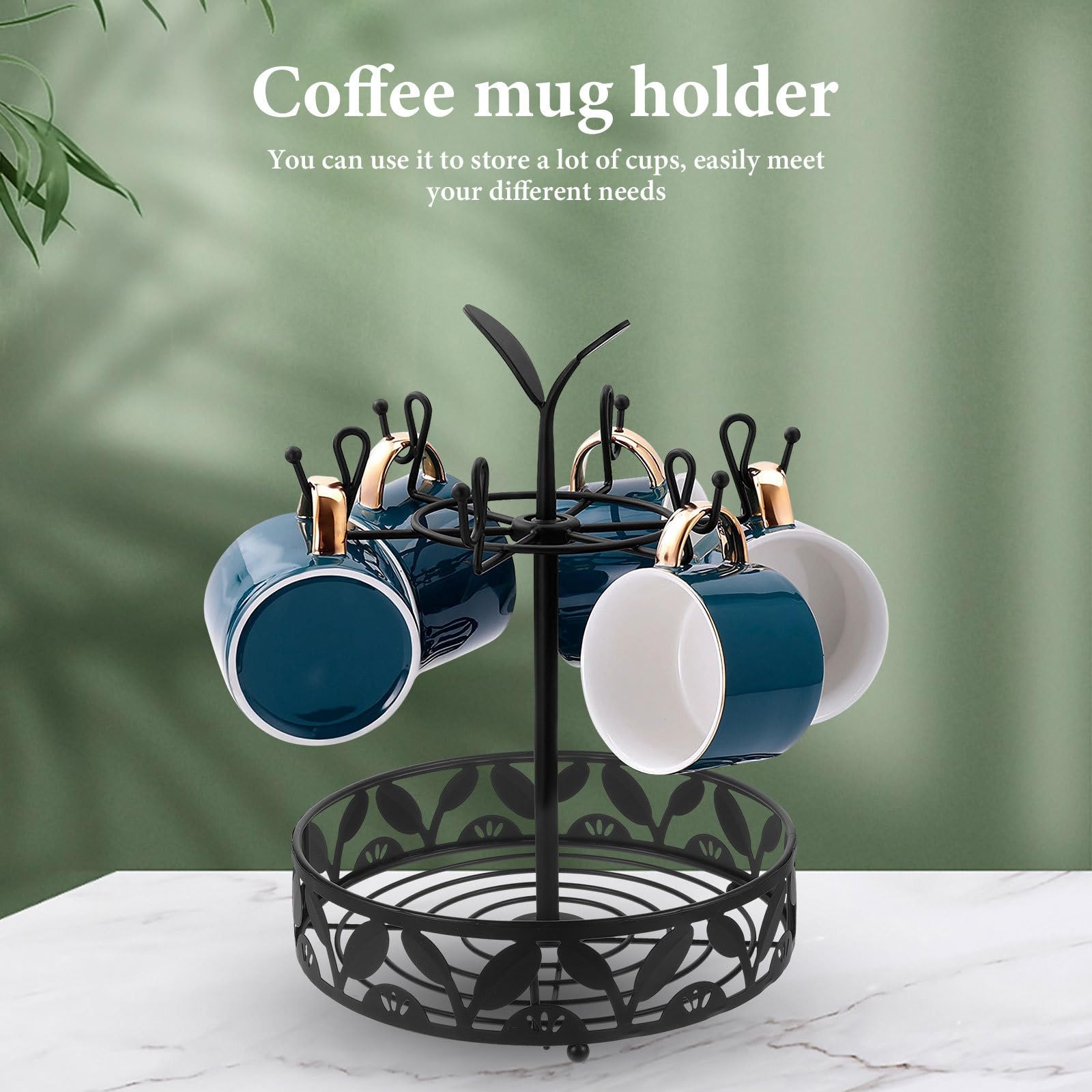 Drehbarer Kaffeetassenhalter Schwarz aus Eisen mit 6 Haken