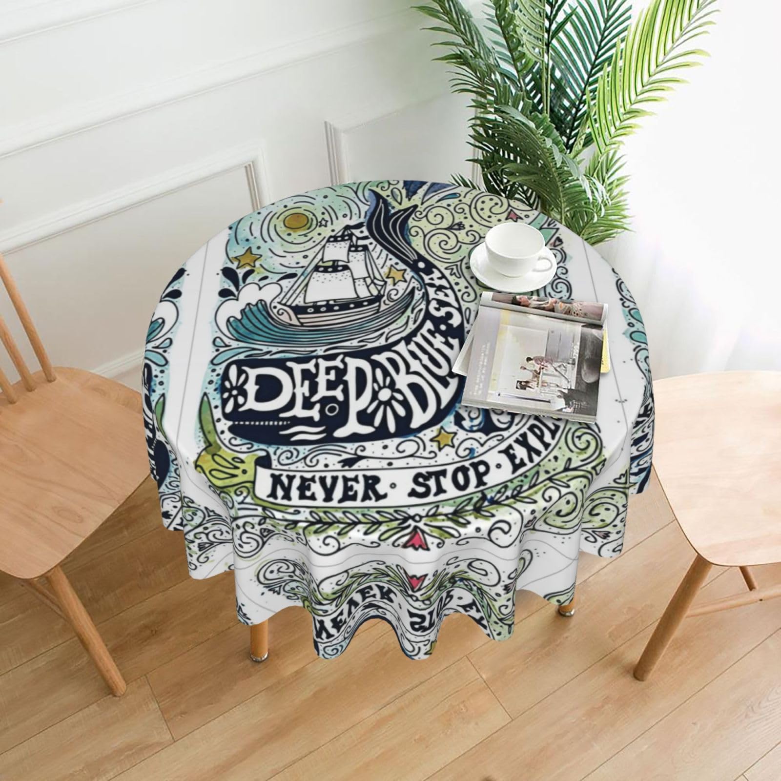 hhxvcv Deep Blue Animal Whale Round Tablecloth – Dining Table Cover