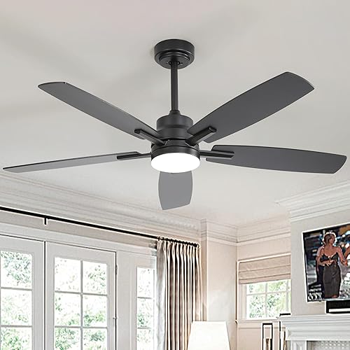 Miniatura 2 de Ventiladores de techo con luces y control remoto, ventilador de techo de montaje empotrado de 52 pulgadas con motor CC reversible silencioso y Negro
