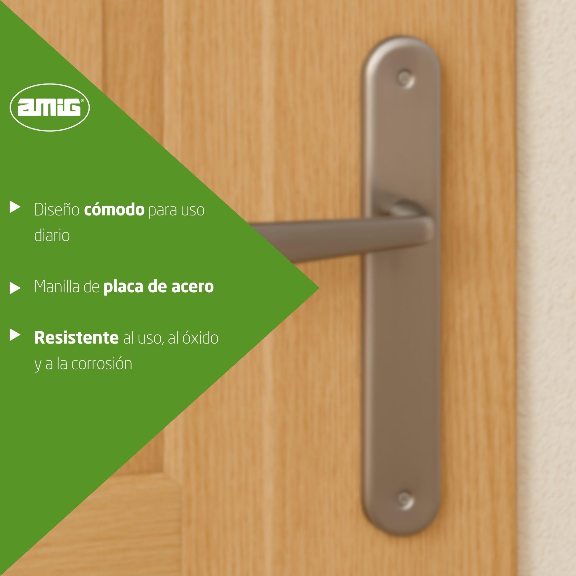 Amig - Juego de Manillas de Placa de Latón, Modelo 252P, Medida: 250 X 40 mm, Cuadradillo de 8 mm, Incluye tornillería, Acabado: Cromado mate