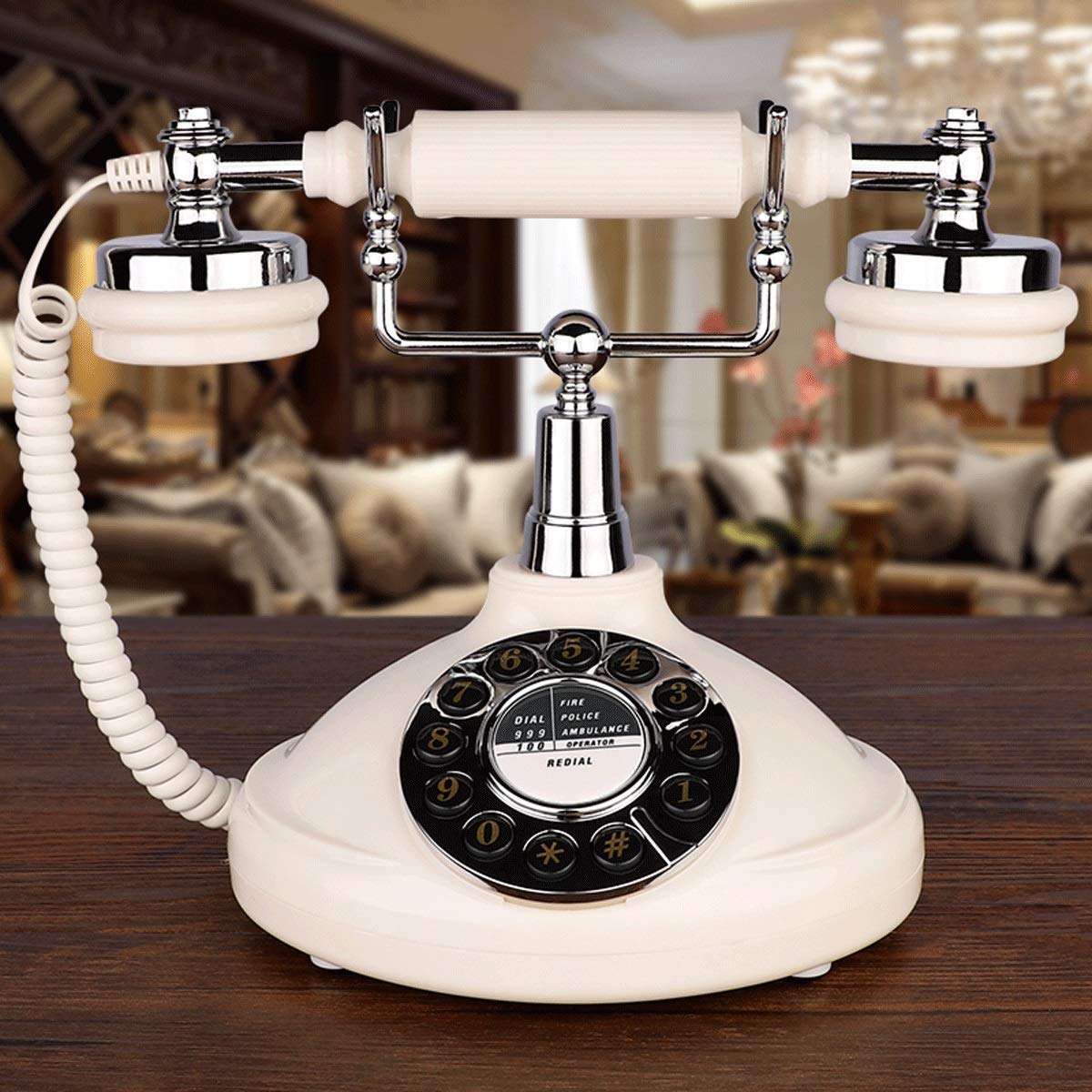 Telefon w stylu europejskim retro Antyczny przewodowy przycisk telefonu Home Office Dekoracja stacjonarnego