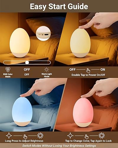 Miniatura 6 de Luz nocturna para niños, luz de huevo para guardería, luz nocturna para bebé, sin BPA, 7 colores cambiantes y atenuación continua, lámpara