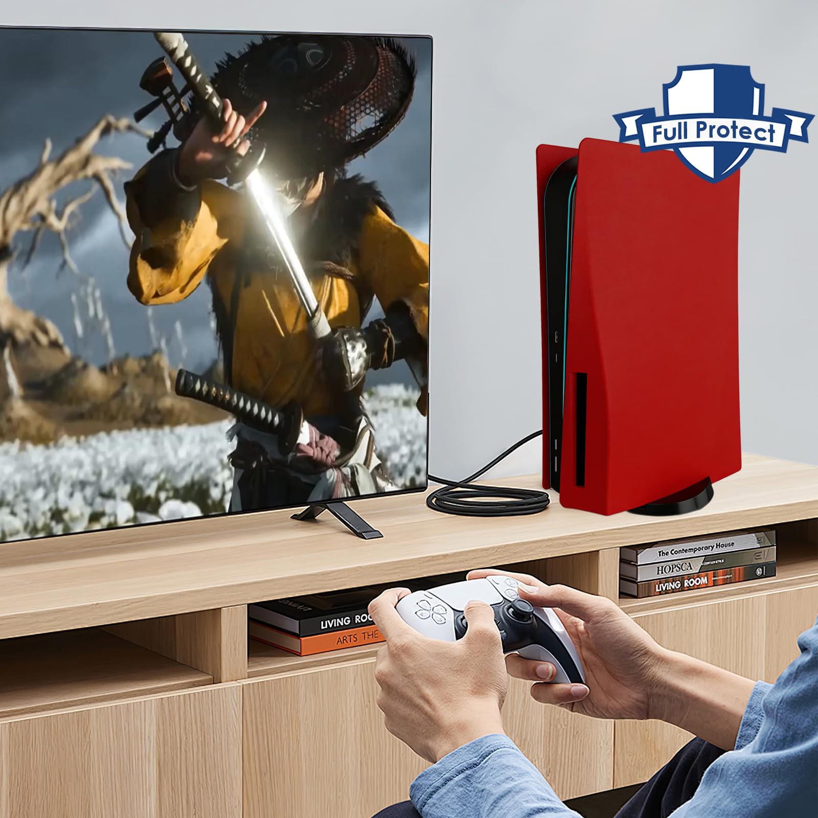 Megadream - Custodia di ricambio per console PS5 per console PS5, in ABS, antiurto, antigraffio, antipolvere, cover per console Sony PS5, edizione disco (rosso)