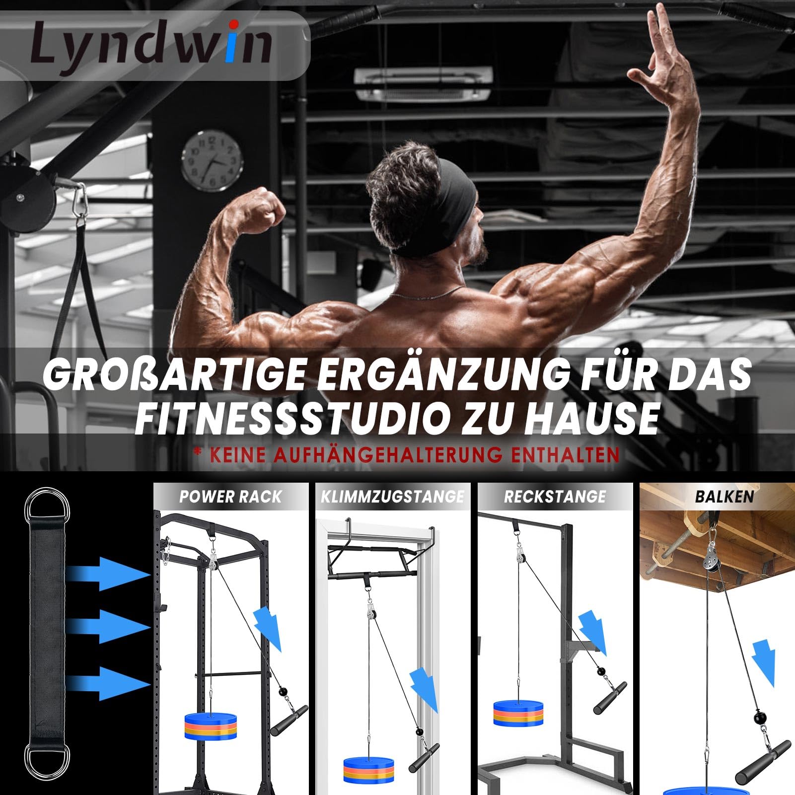 Kabelzug Fitness Latzug Gym Kabel mit Gerader Stange, Fitness Kabelzug Set Trainer Trizeps Bizeps Rücken Arm Trainingsgerät Latzugturm Kabelturm Sportgeräte Home Gym Workout Zuhause
