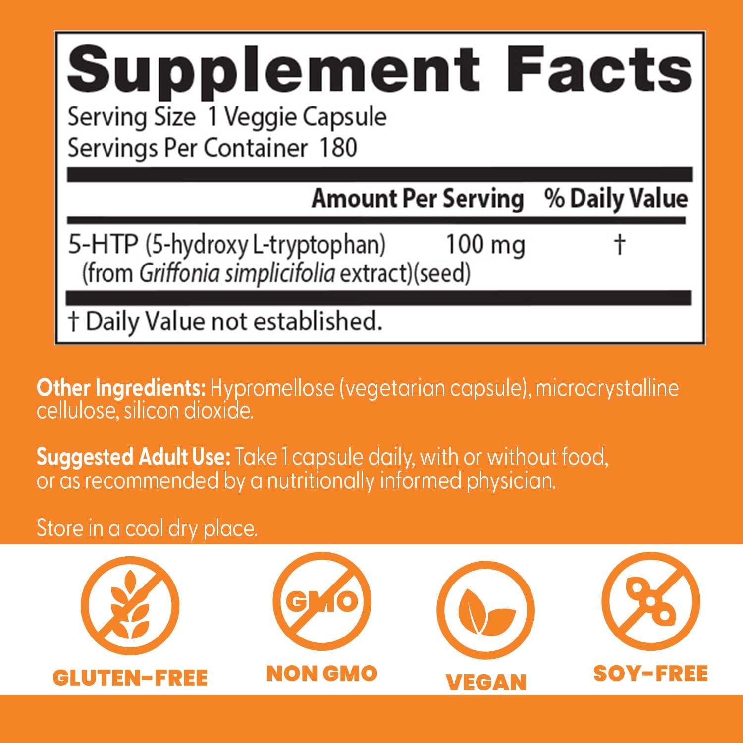 Doctors Best 5-HTP 100mg Capsules, Non-GMO, Gluten Free, 180 Veg Caps — Amazon image 3