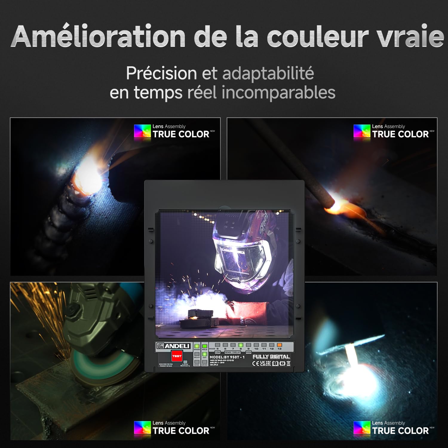 ANDELI Casque Soudure Automatique Vue Panoramique 180°丨4 LED Pro True Color