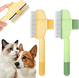 Peine antipulgas para gatos, 2 herramientas de depilación de mascotas, peine para pulgas y perros, con dientes de acero inoxidable autolimpiables, peines para garrapatas para perros, amarillo y verde