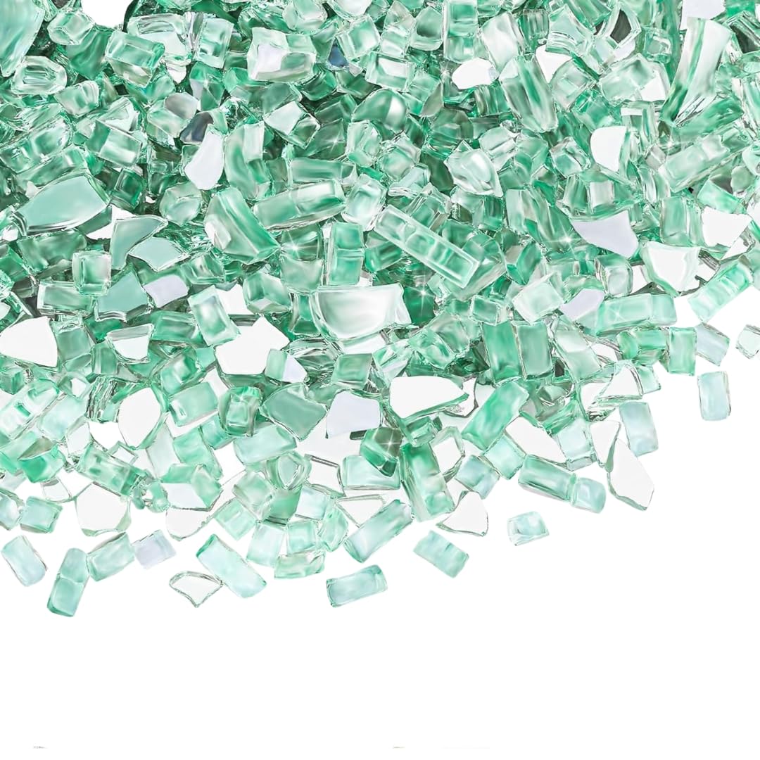 R H LIFESTYLE Crushed Glass/Fire Pits for Resin Art High Luster Fire Glass Used Specially for Resin Art/Geode Art Fire Pit Crafts (Aqua Green Silver 6mm, 200G)