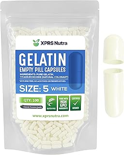 XPRS Nutra Size 5 Empty Capsules - Very Small White Colored Empty Gelatin Capsules - Capsules Express Empty Pill Capsules - DIY Supplement Capsule Filling - Fillable Color Gel Caps (100 Count)