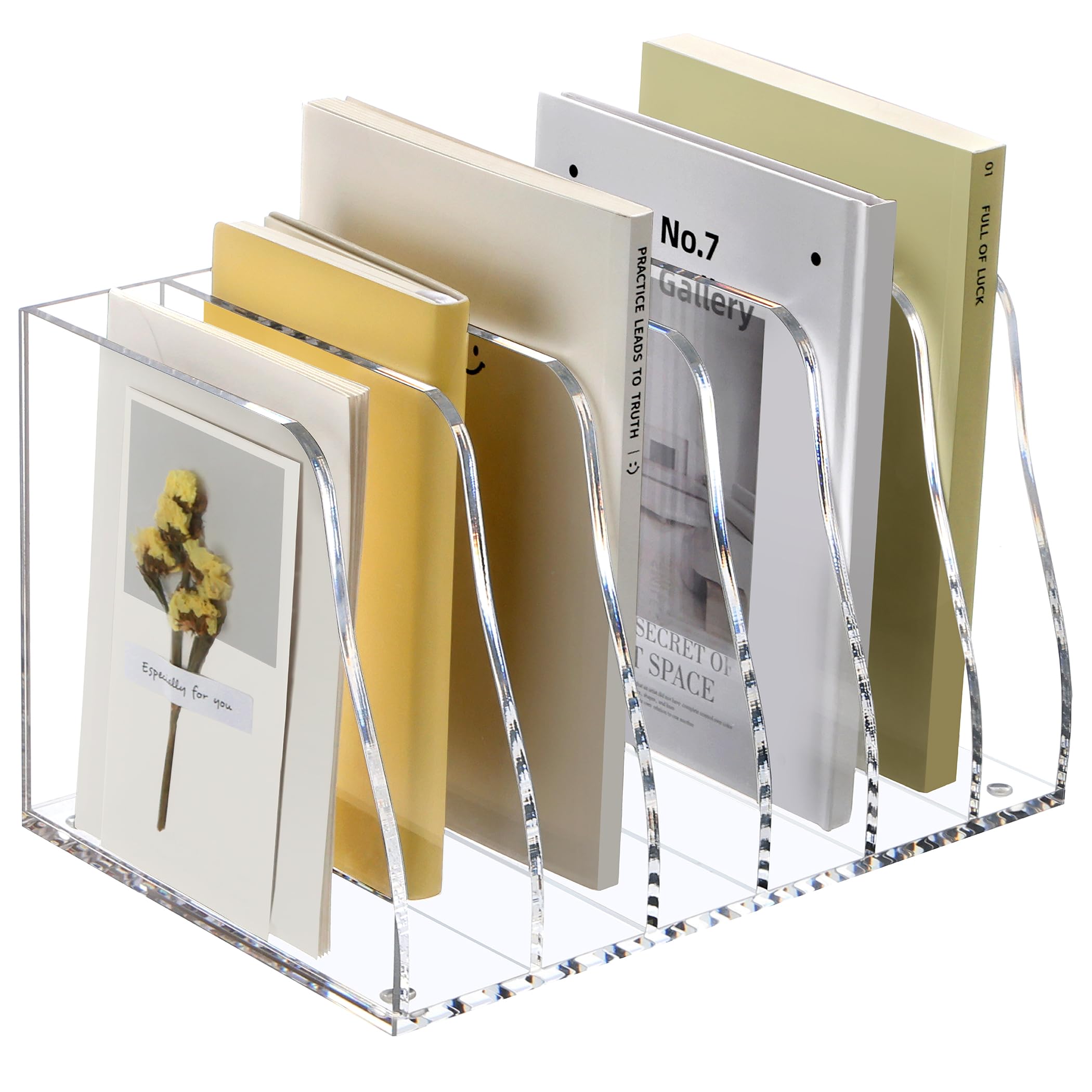 SANRUI Acrylic Desk File Organizer, 6 Vertical Compartments Clear Magazine File Holder Workspace Sorters, Folder Rack for Office Accessories Organization Storage — image 1